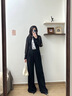 愛(ài)特愛(ài)（EITIE）時(shí)尚設計感印花網(wǎng)紗透視連體褲2025春季新款雪紡連衣褲A2512503 固黑色22 M 160 曬單實(shí)拍圖