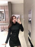 妙奕嘉黑色連衣裙女秋冬季新款裙子女裝高級感針織包臀裙配大衣打底純欲 純黑半高領(lǐng)褶皺包臀連衣裙 M 【建議100斤內(nèi)】 曬單實(shí)拍圖