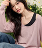 闊色（kuose）露肩顯瘦長(cháng)袖T恤吊帶背心兩件套裝女2025夏季新款寬松上衣 粉色2002（春季款） M 曬單實(shí)拍圖