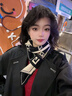 動(dòng)蕩橙千鳥(niǎo)格小圍巾女秋冬季新款假領(lǐng)子圍脖保暖百搭三角巾媽媽護頸脖套 小熊卡其米 曬單實(shí)拍圖