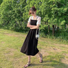MeetMetro瑪依爾復(fù)古V領(lǐng)收腰連衣裙女2025夏裝氣質(zhì)文藝范假兩件裙 拼色【現(xiàn)貨閃電發(fā)】 M 曬單實(shí)拍圖