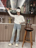優(yōu)優(yōu)1點（Yoyo one）女童牛仔褲春秋裝微喇褲子2025新款春季兒童寶寶喇叭褲女孩 13160藍色牛仔褲 140 140cm 曬單實拍圖