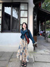 雅黛絲薇連衣裙女裝2025年春秋新款鹽系時(shí)尚減齡牛仔外套水墨畫(huà)裙子兩件套 牛仔外套+碎花連衣裙 S 曬單實(shí)拍圖