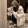 S·J·V·K奶fufu學(xué)生連帽碎花衛(wèi)衣外套女2024秋薄款開衫拉鏈寬松休閑學(xué)院風(fēng) 杏色 M 曬單實(shí)拍圖