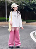 兜兜王國女童褲子2025新款春秋季漸變色寬松闊腿牛仔褲童裝女孩中大童潮版 粉色 120 曬單實(shí)拍圖