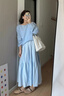 CTOX溫柔韓系穿搭一整套藍(lán)色連衣裙子女2025新款早夏季度假感套裝長裙 半裙 M 45/55kg 曬單實(shí)拍圖