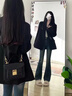 DXOT高腰雙排扣微喇牛仔褲女春秋修身新款懷舊復(fù)古提臀馬蹄喇叭長(zhǎng)褲子 水泥灰 均碼 默認(rèn)發(fā)L碼 曬單實(shí)拍圖