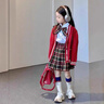 迪士尼（Disney）女大童jk套裝春款2025新款小女孩長(zhǎng)袖開(kāi)衫毛衣學(xué)院風(fēng)百褶裙三件套 紅色套裝(襯衫+裙子) 110 CM 建議身高100-110cm4-5歲 曬單實(shí)拍圖