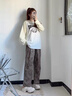 ZMEX古著vintage休閑褲男工裝寬松男褲棕咖色闊腿褲子男夏季 杏色*/款 XL 曬單實(shí)拍圖