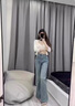 紅蜻蜓開叉喇叭牛仔褲女款2025年春裝新款高腰顯瘦修身微喇褲長褲喇叭褲 淺藍(lán)色長褲- 常規(guī) L 曬單實(shí)拍圖