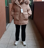 真維斯（JEANSWEST）白鴨絨羽絨服女士短款2024新款冬季加厚保暖小個(gè)子中長(cháng)大毛領(lǐng)外套 卡其-狐貍毛領(lǐng) L 建議115-130斤 曬單實(shí)拍圖