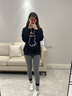 德絨打底褲雙面磨砂秋褲舒適保暖棉褲女可外穿高腰九分褲加絨棉褲 深灰色-(德絨經(jīng)典款)高腰繡字 M小碼【適合80-105斤】 曬單實(shí)拍圖