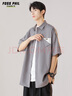 Foss Phil短袖襯衫男夏季薄款工裝休閑潮流寬松五分半袖男襯衣FPCS7煙灰XL 曬單實(shí)拍圖