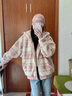 雅黛絲薇加厚小香風(fēng)羊羔毛絨外套女2025秋冬新款寬松韓系格子棉衣棉服大衣 粉紅色【夾棉】 M （建議95-108斤） 曬單實(shí)拍圖