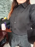 矜持范 秋冬款加絨加厚黑色白色襯衫女修身型顯瘦時(shí)尚職業(yè)襯衣女學(xué)生長(cháng) 黑色長(cháng)袖加絨 M 【90-100斤】 曬單實(shí)拍圖