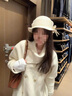 米詩德澳洲羊毛大衣女毛呢外套女2024新款冬季金扣細帶系腰帶的毛呢大衣 米白色長·款[全店 M 曬單實拍圖