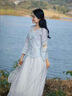 艾柔丹新中式國風(fēng)連衣裙夏天女裝氣質(zhì)女士套裝兩件套裙子女夏季2025新款 藍色上衣+白色裙子 S 曬單實(shí)拍圖