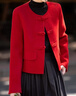 德瑪納春季新年國風(fēng)新中式綿羊毛雙面呢盤(pán)扣大衣女外套 深紅 L  曬單實(shí)拍圖