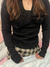妙奕嘉黑色長袖t恤女春秋季新款內搭v領打底衫女士打底衣洋氣款可外穿 百搭黑扭結設計修身打底衫 L 【建議100-118斤】 曬單實拍圖