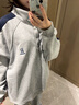 LDBE撞色插肩袖無帽衛(wèi)衣女秋冬季加絨加厚美式復(fù)古寬松春季立領(lǐng)外套潮 灰色【秋冬加絨】 M 【95-110斤】 曬單實(shí)拍圖