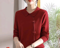雪夕（XUEXI）本命年媽媽冬裝紅色毛衣新中式洋氣打底衫中老年女蛇年針織上衣服 曬單實(shí)拍圖