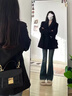 DXOT高腰雙排扣微喇牛仔褲女春秋修身新款懷舊復(fù)古提臀馬蹄喇叭長(zhǎng)褲子 水泥灰 均碼 默認(rèn)發(fā)L碼 曬單實(shí)拍圖