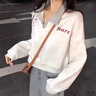 Jret2025春秋新款短款衛(wèi)衣女學(xué)生復(fù)古翻領(lǐng)寬松套頭字母刺繡長(zhǎng)袖上衣 白灰色 M 建議(90-105斤) 曬單實(shí)拍圖