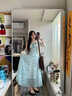 DXOT法式甜美藍色碎花吊帶連衣裙女夏季新款小個(gè)子收腰顯瘦無(wú)袖長(cháng)裙子 圖片色 M 建議95-110斤 曬單實(shí)拍圖