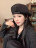 貓人毛呢貝雷帽女秋冬款顯臉小韓系甜酷穿搭黑色八角帽子大頭圍畫家帽 黑色 均碼 曬單實(shí)拍圖