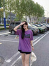 OEMG 美式復古水洗圓領磅短袖t恤男夏季新款寬松休閑棉潮流牌半袖衣服 紫色 XL [建議125-140斤] 曬單實拍圖