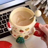 蒙福（mengfu）新年禮物女圣誕馬克杯子男女士高顏值陶瓷水杯情侶咖啡杯帶蓋勺 圣誕姜餅人420ml【紅蓋+圓瓷勺】 曬單實(shí)拍圖