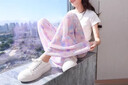 moonkids女童冰絲防蚊褲夏季薄款褲子兒童闊腿褲2025夏裝涼感大童洋氣長褲 15088粉紫色闊腿褲 120 cm 曬單實拍圖