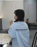 嬌茹妮（JIAORUNI）美式復古日系藍色短袖t恤女ins潮牌夏季新款寬松oversize情侶上衣 天藍色（260克100%純棉重磅） XL (125—140斤） 曬單實拍圖