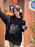 衛(wèi)衣男女同款情侶秋冬2025新款潮流寬松圓領(lǐng)套頭長袖女百搭休閑 港元素BK25薄款黑色 XL 曬單實拍圖