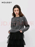 moussy 新品暗黑哥特圖案短款針織衫毛衣女028HAZ70-0951 160灰色 均碼 00020/F 曬單實拍圖
