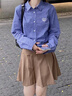 UNIFREE【春裝新品】復古格子長(cháng)袖襯衫女美式復古高級感miu系襯衣 藍色 L 曬單實(shí)拍圖