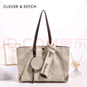 CLEVER & KETCH簡(jiǎn)約大容量托特包包女包2025新款高級感通勤大包單肩包生日禮物 杏色【配送掛件】 曬單實(shí)拍圖