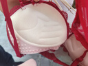 貓人（MiiOW）小胸聚攏內(nèi)衣性感純欲蕾絲少女半杯胸罩鋼圈防下垂乳膠文胸套裝 酒紅【套裝】 32/70AB通杯 曬單實(shí)拍圖