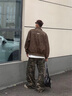 Shelley Jones美式復(fù)古鉚釘做舊皮衣外套男春秋季新款百搭寬松痞帥潮牌夾克上衣 咖色 XL [建議125-145斤] 曬單實拍圖