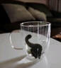 九土馬克杯手工雙層玻璃杯貓咪杯子辦公咖啡杯女用貓杯藝術(shù)茶水杯 黑E加蓋 曬單實(shí)拍圖