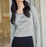 森馬（Semir）【甜心女高】長(zhǎng)袖t恤女短款緊身蕾絲花邊上衣24新款甜美印花外穿 淺花灰00202 160/84A/M 曬單實(shí)拍圖