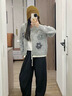 韓版花朵慵懶刺繡裝飾寬松針織衫女秋季2025新款針織開(kāi)衫上衣外套 灰色 均碼 建議85-130斤 曬單實(shí)拍圖