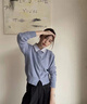 FSAT設計感翻領(lǐng)假兩件針織開(kāi)衫女春秋新款學(xué)院風(fēng)灰色毛衣外搭長(cháng)袖上衣 淺藍色 M 曬單實(shí)拍圖