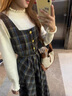 韓璐嬌（hanlujiao）小香學(xué)院風(fēng)格子背帶連衣裙子女秋冬季2025新款小個子穿搭套裝長裙 毛衣+馬甲+半裙 M 曬單實拍圖