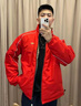 阿迪達斯（adidas）三葉草棉服男裝2026夏季CNY蛇年新年款本命年雙面穿立領外套 KA0822猩紅卡其棕/蛇年生肖款 L 曬單實拍圖