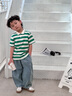 巴拉巴拉童裝兒童短袖T恤夏季新款POLO衫男大童上衣條紋時(shí)尚 綠白色調00441 130 曬單實(shí)拍圖