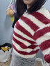 百圖betu女裝冬季新款毛衣時髦條紋溫暖毛絨長袖毛衫女2312T10 紅白條 L 曬單實拍圖
