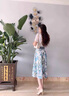 艾柔丹夏季新款氣質(zhì)連衣裙女裝優(yōu)雅感上衣印花半身中長(cháng)裙兩件套套裝 藍色套裝 S 曬單實(shí)拍圖