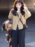 瑪嬌媚（Majiaomei）休閑褲女裝套裝2026新款春秋搭配一整套茶系穿搭毛呢外套闊腿褲子 外套 S 曬單實(shí)拍圖