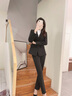 簡蜓西服套裝女面試黑色西裝外套大學(xué)生春季職業(yè)工作服小個(gè)子女士正裝 黑色西裝+黑色西褲 L 【97-107斤左右】 曬單實(shí)拍圖
